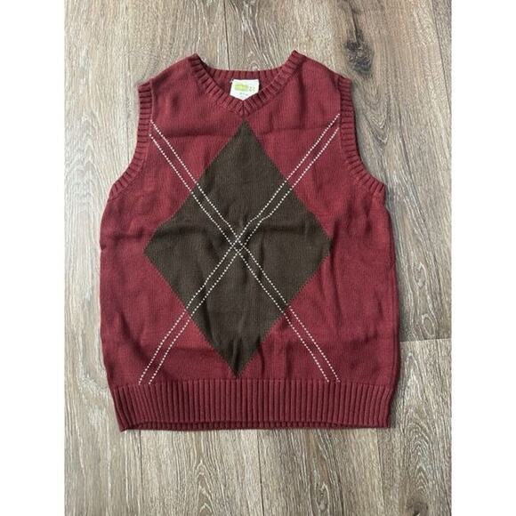 Crazy 8 Boys Medium 7/8 Red & Brown Argyle Sweater Vest 100% Cotton EUC - Picture 1 of 3